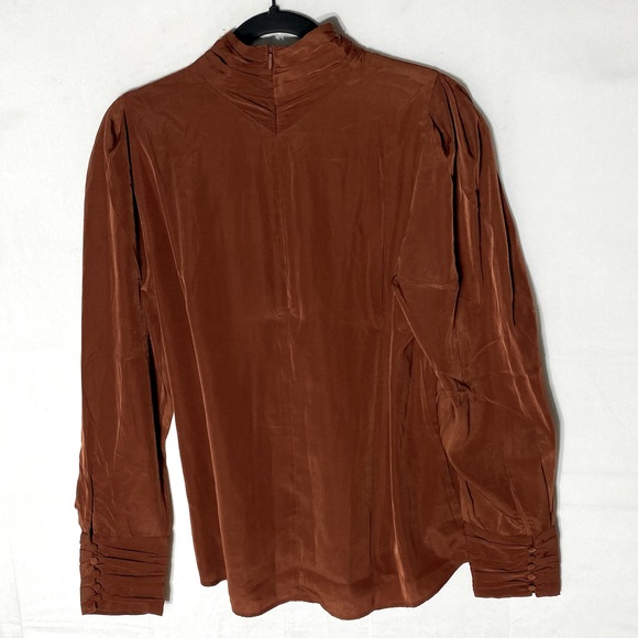 RW&CO. Rust Brown Long Sleeve Mock Neck Silky Blouse M - Picture 2 of 16
